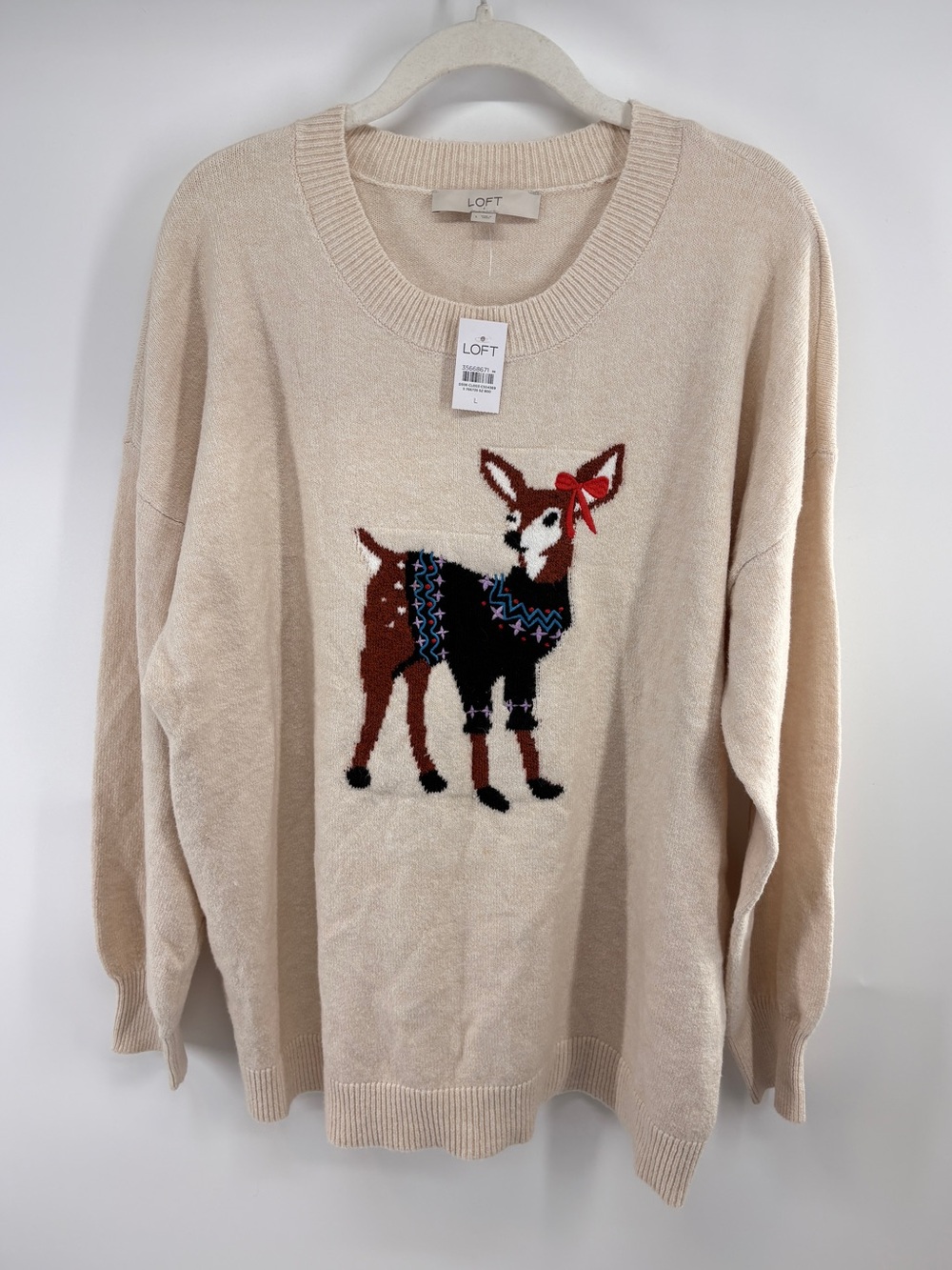 LOFT Festive Knit Crewneck Deer Sweater
